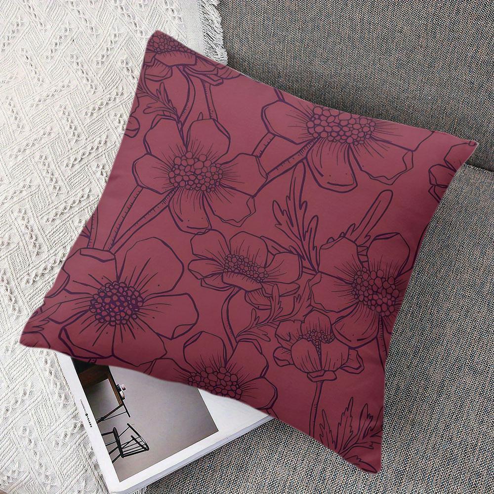 Berry Anemone Square Jacquard Pillow Cover for Sofa Office Waist Cushion Cover Home Decorative Pillowcase