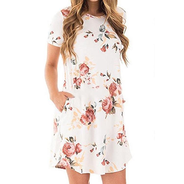 eBay popular short-sleeved Amazon 2022 European and American summer new printed irregular dress cross-border spot S белый
