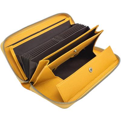 [HIGH FIVE] Damen Geldbörse, Groß, Lang, Echt, Sortiert automatisch Quittungen und Münzen, Multifunktional, Gelb, Kapazität, Balg, Portemonnaie, Leder,