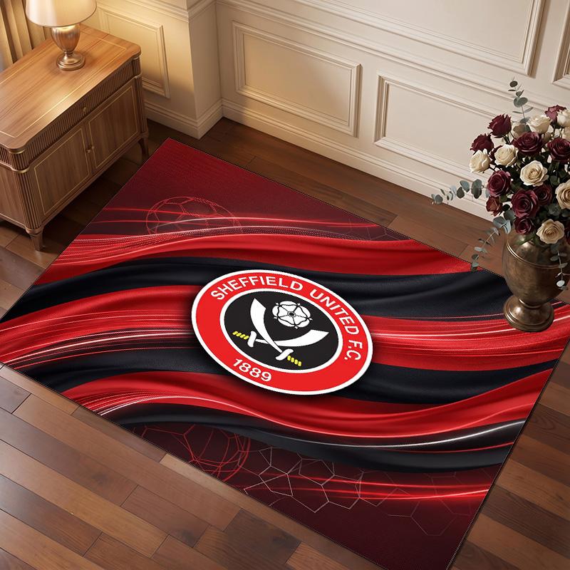 Sheffield United Football Print Crystal Velvet Rug, Comfortable Water Absorbent Non Slip Indoor Floor Carpet
