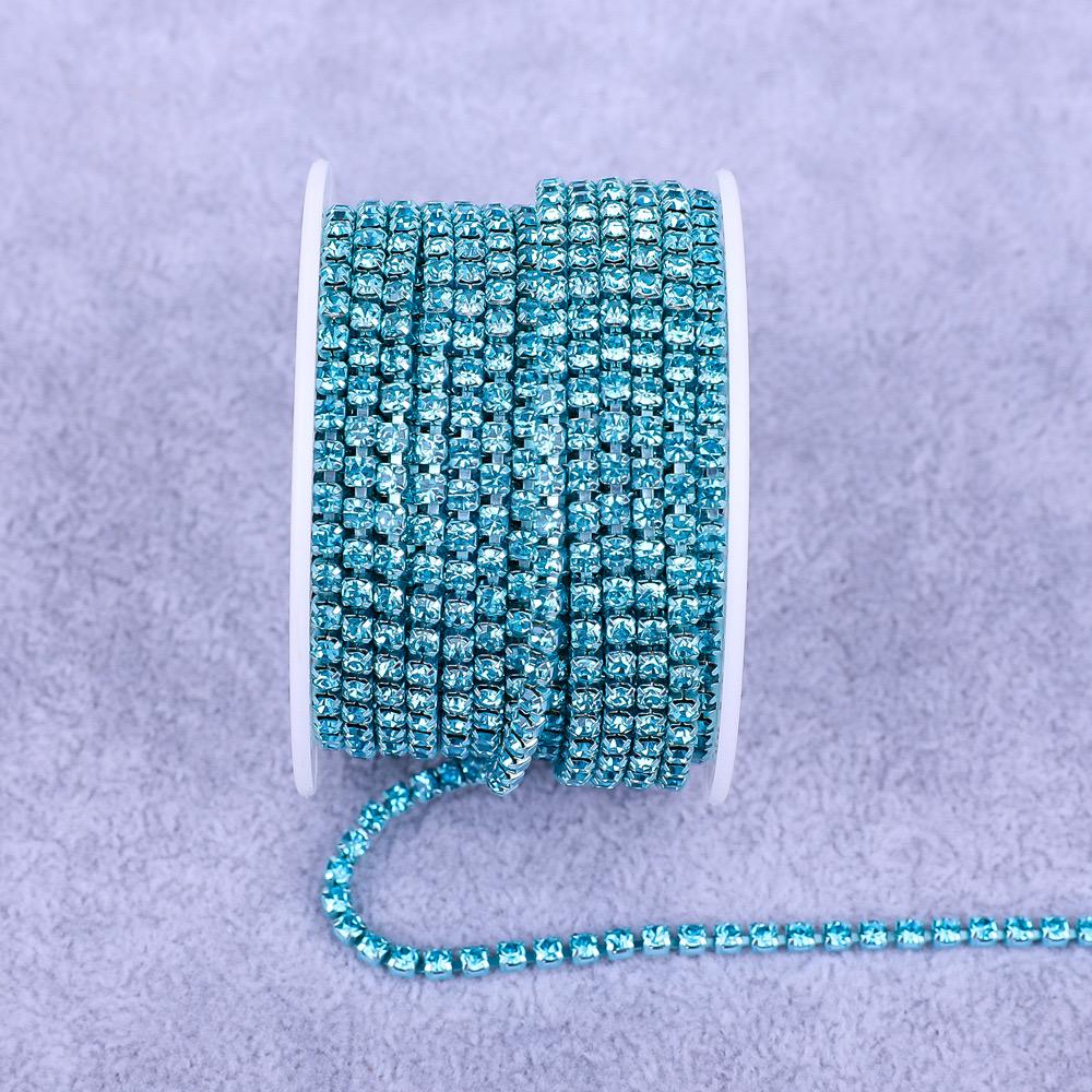 Glass Crystal Rhinestones Chain Sew on Trimming Colorful Rhinestone Chains for Dress Decoration