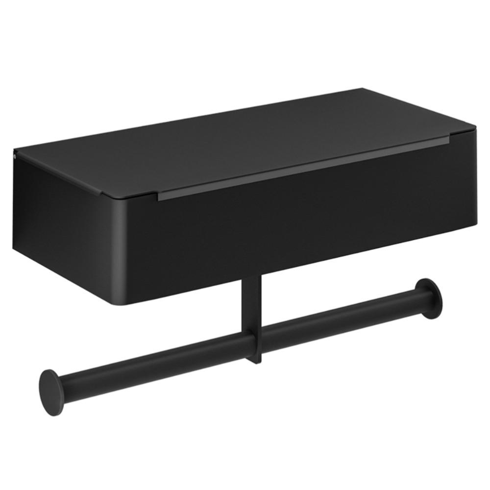 Rustproof Stainless Steel Toilet Paper Holder Black Overall Height 15.5cm Toilet Roll Holder Tissue Holder for Toilet