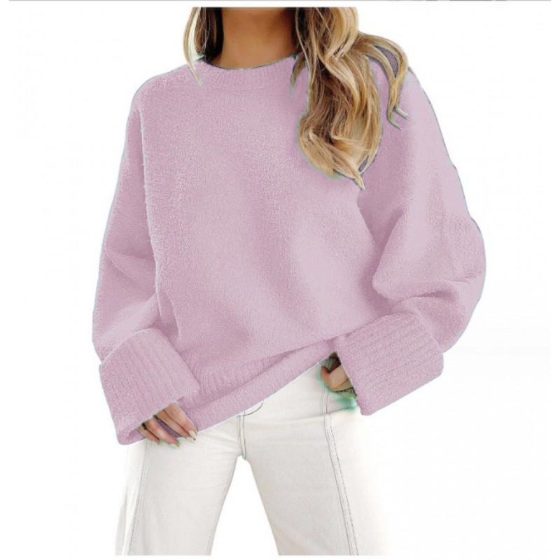 Womens Oversized Crewneck Long Sleeve Fleece Knit Sweater Fall Winter 2026 Soft Warm Casual Streetwear
