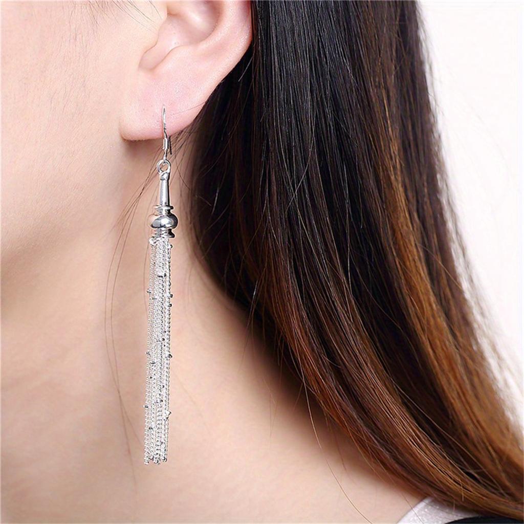 Long String Sassel Earrings Silvery Color Alloy Eardrop Accessory for Daily Occasions Perfect Jewelry  For Women Causal Decor