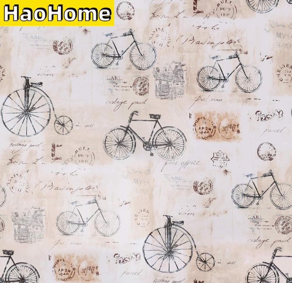 

HaoHome Винтажные велосипеды Обои самоклеящиеся Используйте как фартук Наклейка для полки Съемная самоклеящаяся контактная бумага 1mx45cm