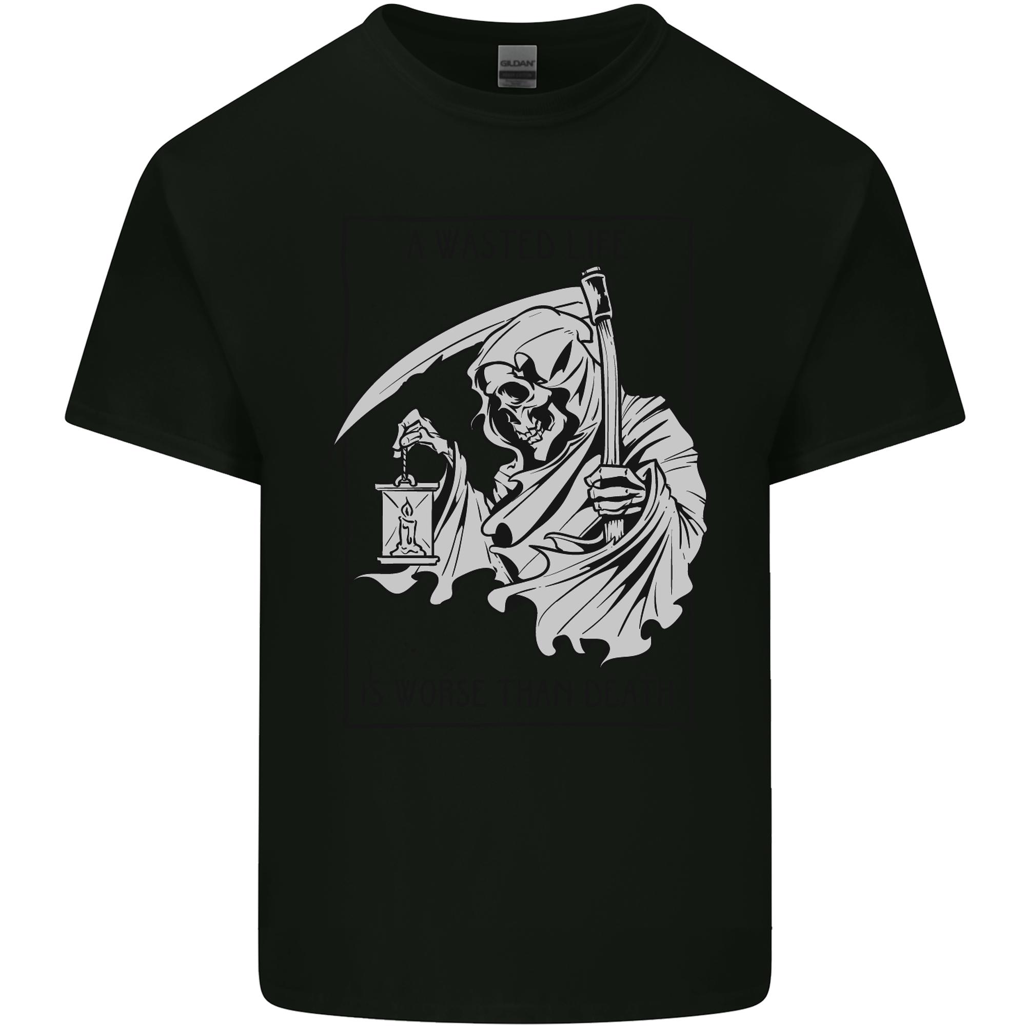 Wasted Life Grim Reaper Gothic Biker Skull Unisexs Light Cotton TShirt S