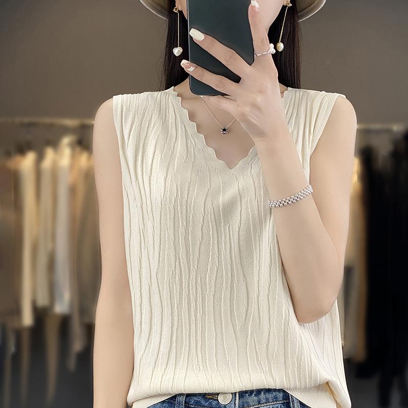 Women Tank Sleeveless MODERN NEW SAGA Summer T-shirt Knit Top Basic Vest Female V-neck
