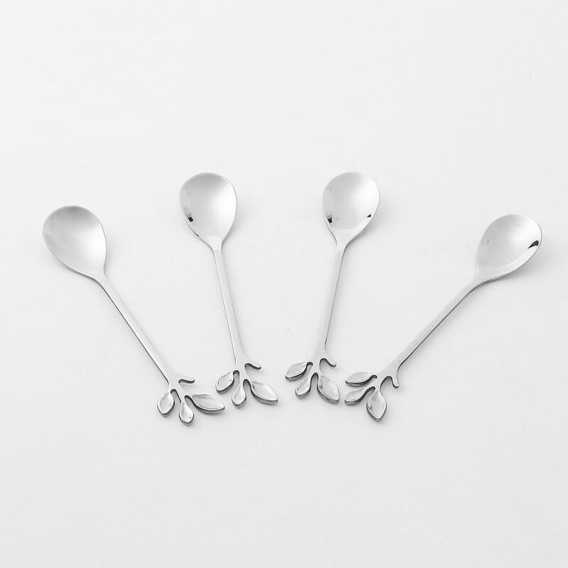 Leaf Design Stainless Steel Teaspoon 4-piece Set