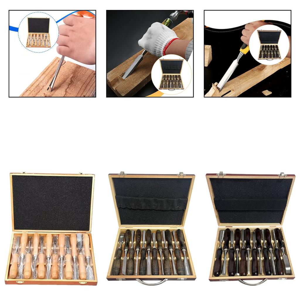 Woodworking Carving Chisel Set CRV 60 Steel Blade Wooden Handle with Box for Carved Tool Kitchen and DIY Engraving Tasks
