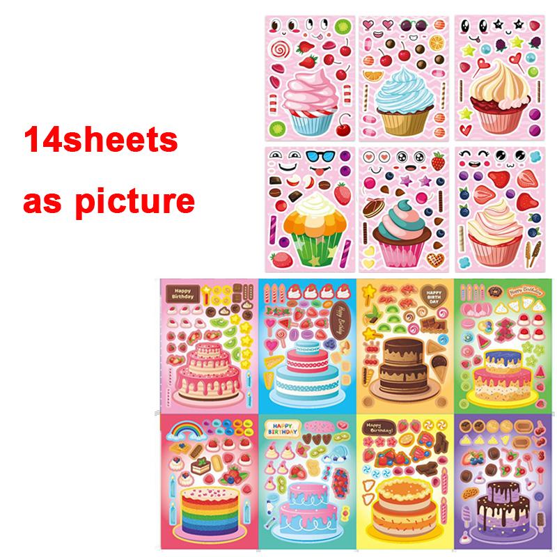 Make-a-Cake Sticker Sheets DIY Make Your Own Birthday Cake Puzzle Stickers for Kids Boys Girls Party Favor Games Toys Gifts