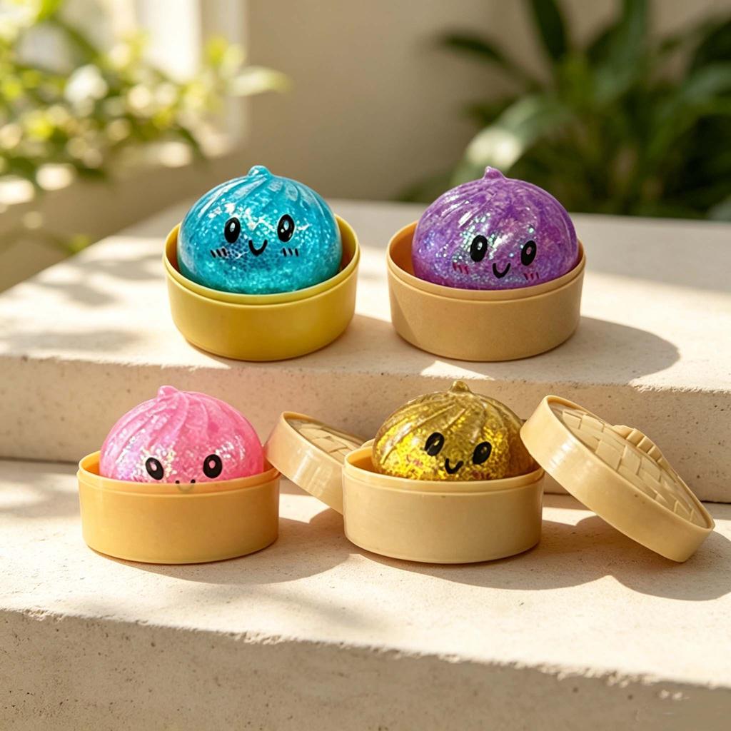 New Glitter Dumpling Squishy With Box Dumplings Sensory Squeeze Toy For Stress Relief Fans Birthday Day Gifts