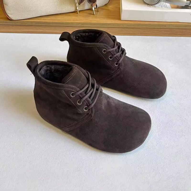 

Fashion AIYUQI Genuine Leather Winter Shoes Boots Women s 2025 New Fleece Warm Flat Snow Boots Women s Lace-up Retro Booties Women 43 коричневый