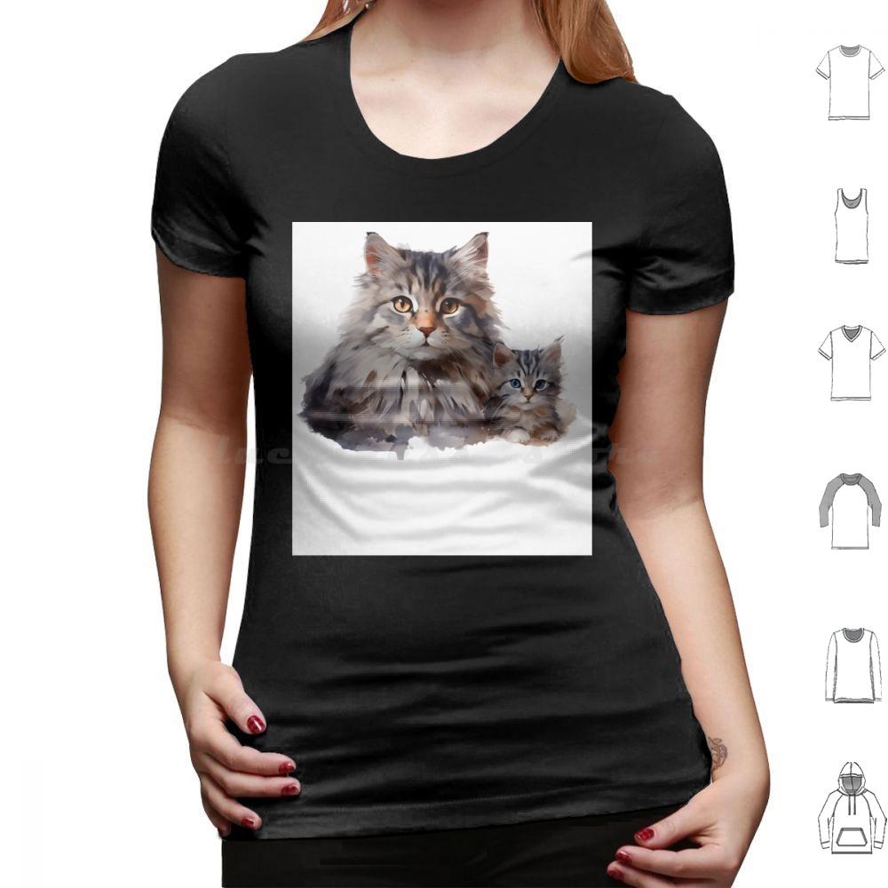 Loving Mother Cat And Her Playful Kitten T Shirt Cotton Men Women DIY Print Cat Illustration Mother Cat And Kitten Cute Cat