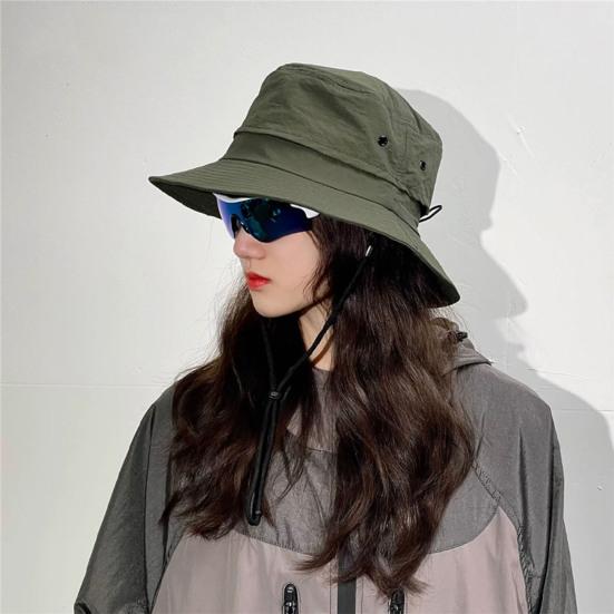 Bucket Hat Foldable Quick-Dry Breathable Mesh Fisherman Hat with Wide Brim Adjustable Windproof Rope Sun Protection Hat