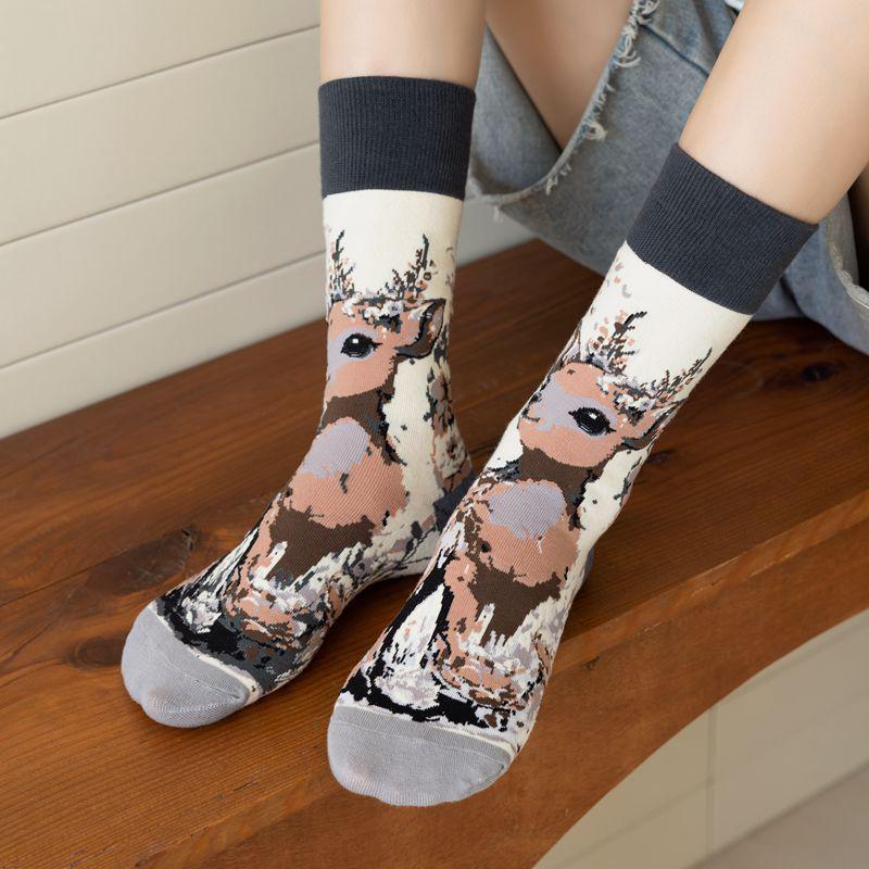 Women's Trendy Autumn Mid-Tube Socks - Cartoon Animal Designs (Panda, Deer, Cat)