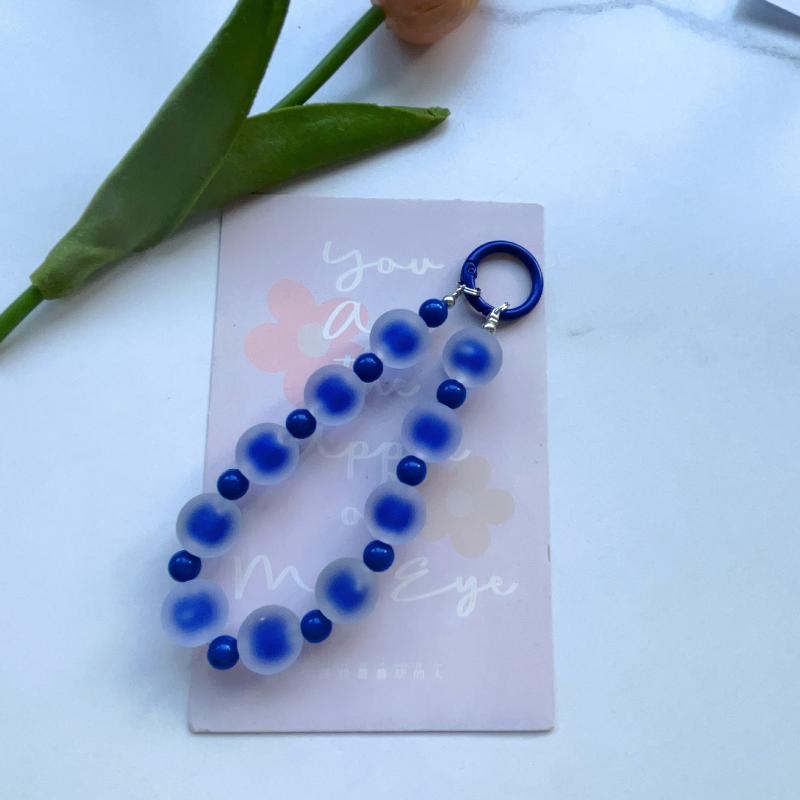 Rainbow Frosted Jelly Bead Phone Lanyard Lightweight Double Clasp Anti-Lost Wrist Strap for Daily Commute Shopping