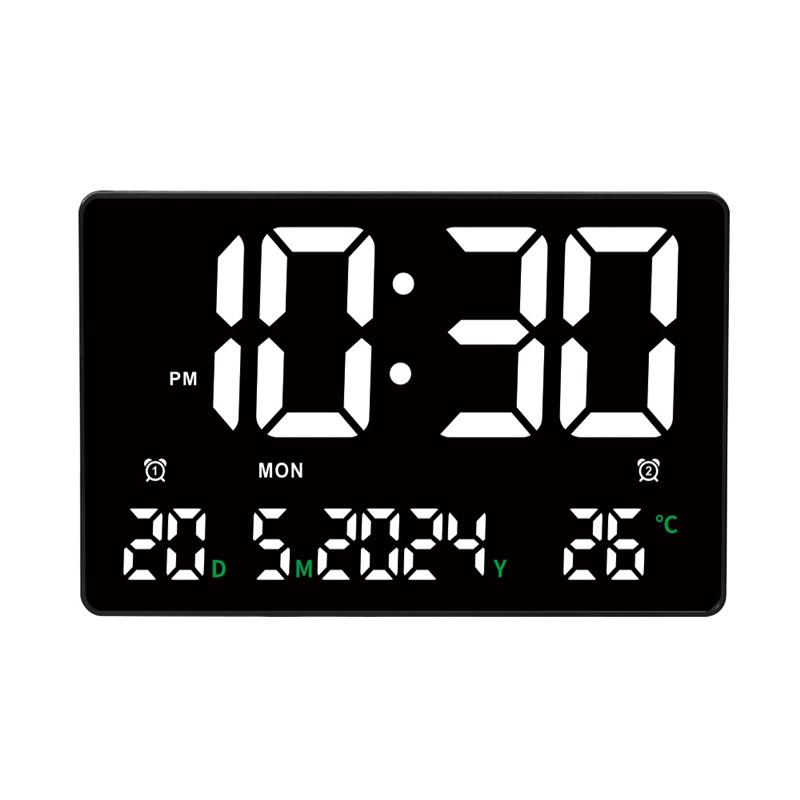 Digitale Wanduhr Wecker 12H/24H Datum Temperatur Woche Zwei Alarmsätze Schreibtischwecker Stecker Kleine Uhr für Schlafzimmer