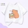 Unisex Kids’ Cute Capybara Milk Tea Cartoon T-Shirt - Loose Summer Casual Short Sleeve Top