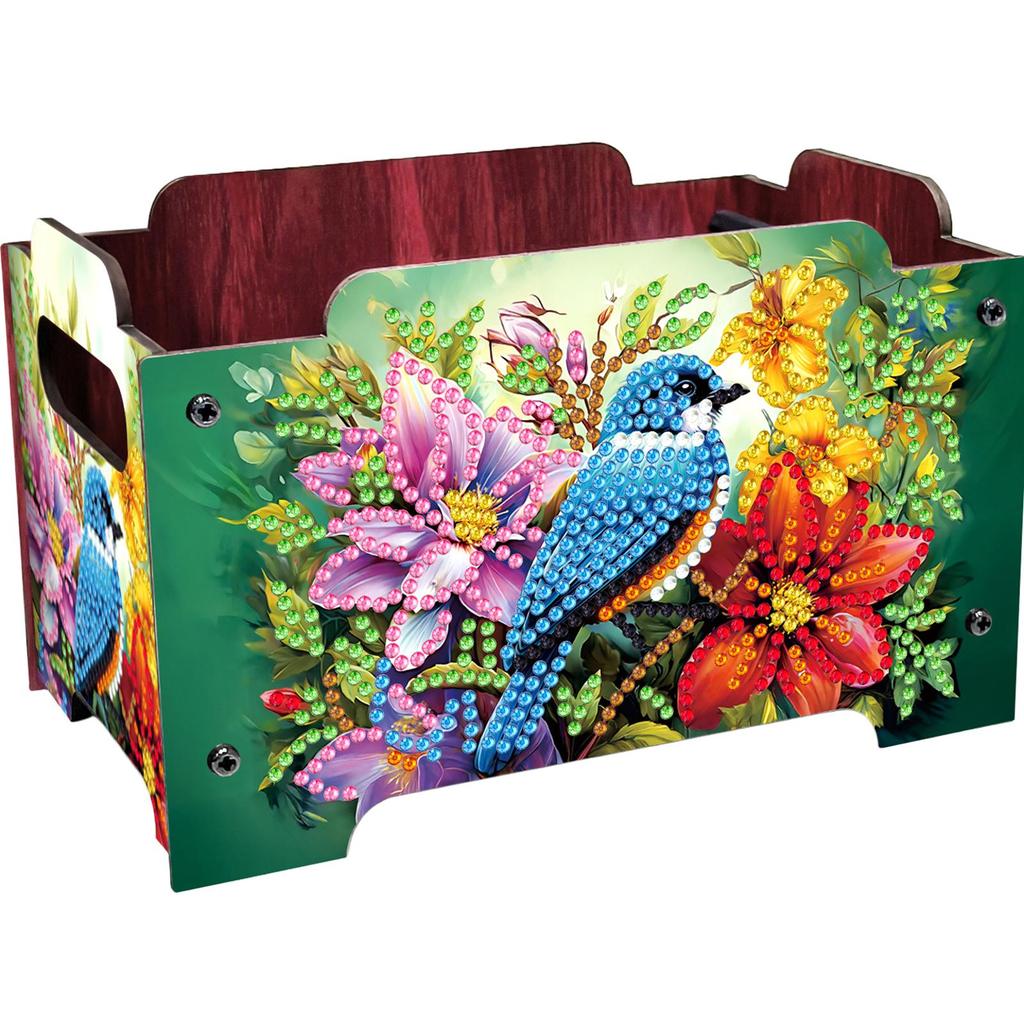 5D DIY Diamond Art Colored Pattern Wood Case Partial Drill Rhinestones Decorative Storage Box Wooden Crystal Storage Handbag Kit