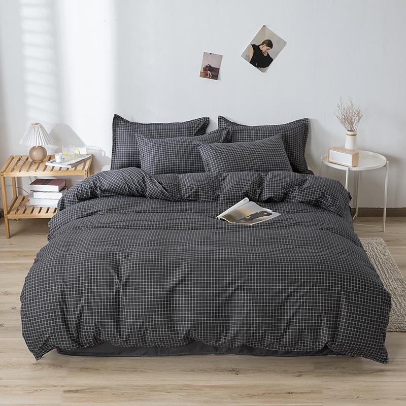 3/4Pcs Bedding Set, Line Block Print Duvet Cover with Sheet Pillowcases Comforter Quilt Cover Single Double Bed