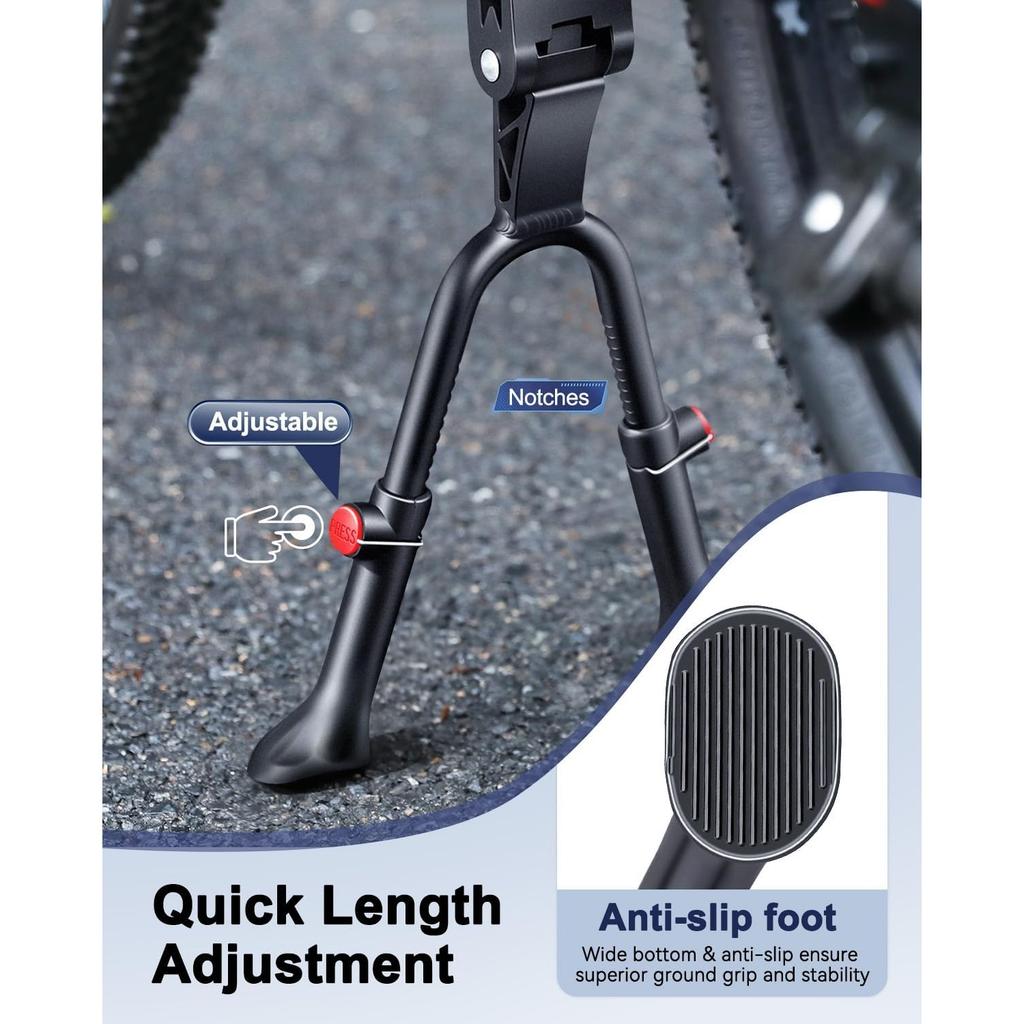 Bike Kickstand, Adjustable Double Legs Bicycle Kick Stands for 24”-29” Adult Bikes, Aluminum Alloy Kickstand Non-Slip Center Mount for Mountain, Road