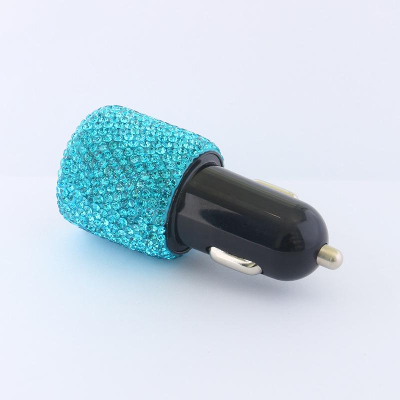 

Автомобильное зарядное устройство с двумя USB-портами 5 В 3,1 А, блестящие стразы, хрустальные украшения для автомобиля для быстрой зарядки, автодекор для iPhone Android синий