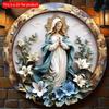 2d Flat 20*20cm, Vintage Virgin Mary Round Wooden Wall Art, Ideal for Home, Office, Bar and Kitchen Decor, Durable Sign for Parties.