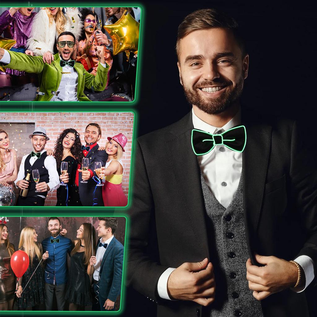 2Pcs Fashionable Light Up Bow Tie Creative Glowing Bow Tie Versatile Neon Accessories for Men Women Party Prom Show Holiday