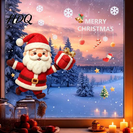 Creative Holiday Window Art Christmas Santa Claus Static Glass Sticker Removable PVC Decal Waterproof Wall Decorations Decor for Doors And