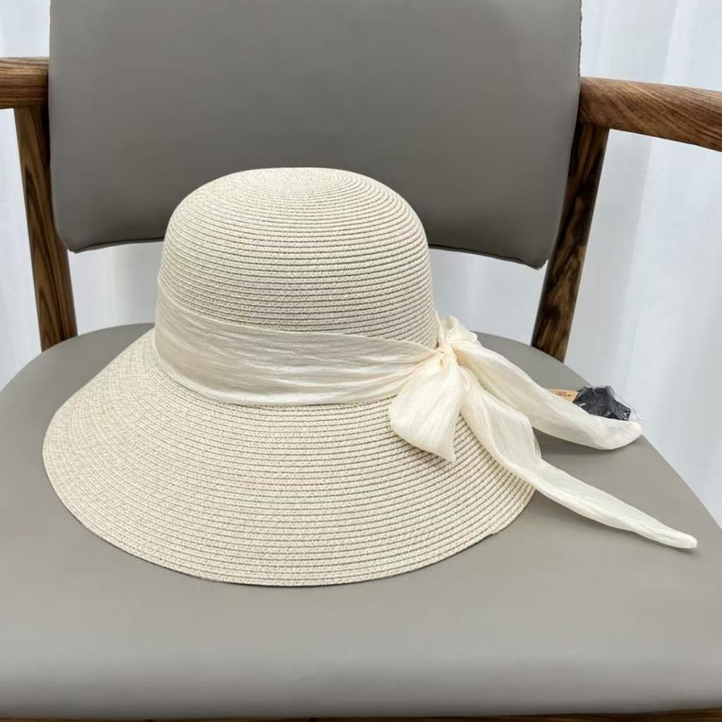 French Idyllic Bow Straw Hat Women's Big Eaves Sun Hat Outdoor Vacation Seaside Beach Hat
