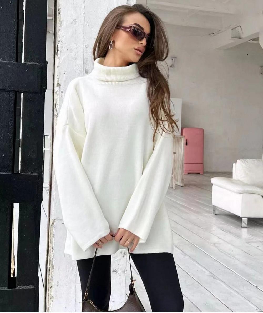 

Зимний женский свитер оверсайз, водолазка, черный с длинным рукавом, осенний белый пуловер, винтажный мягкий теплый вязаный свитер для женщин One Size белый