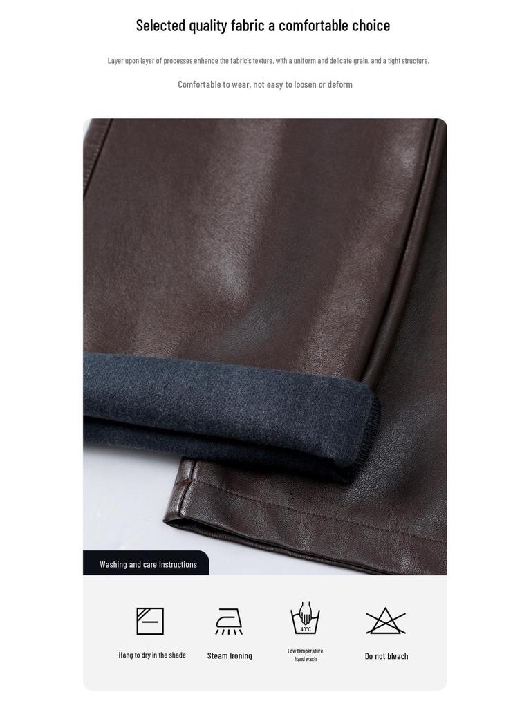 Women's High-Waisted Leather Pants - 2025 Autumn/Winter Loose Straight-Leg Lambskin