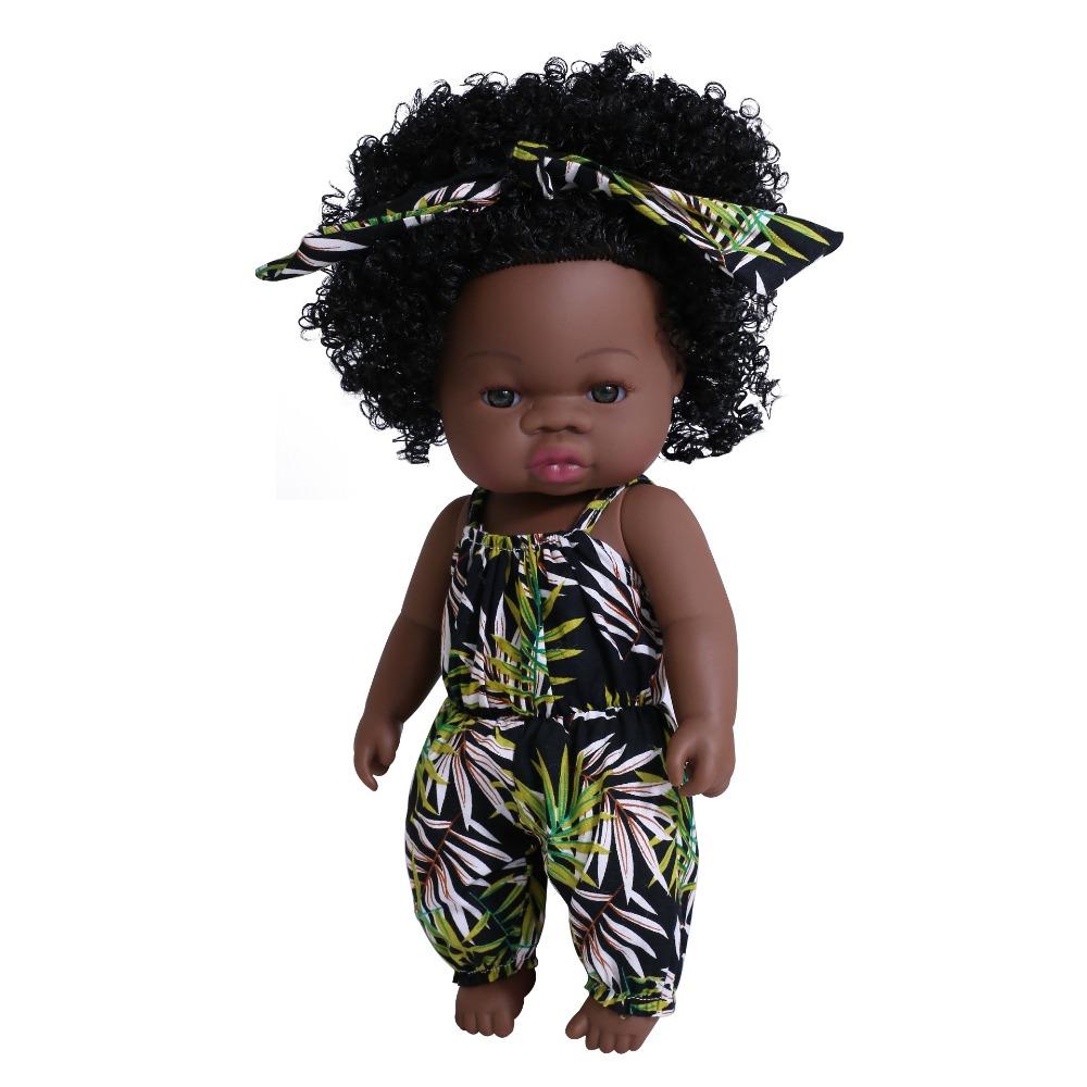 33cm Full Silicone Body Reborn Baby Doll Toys Dark Black Brown Skin Optional Rebirth Doll Lifelike Curly Hair Newborn Doll for Kids Birthday Xmas Gift