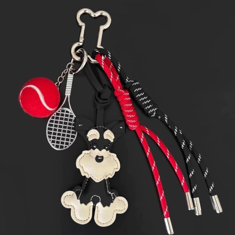 Cute Hand-stitched Schnauzer Keychain Baseball Tennis Leather Bag Pendants Handmade Bag Charm Gifts