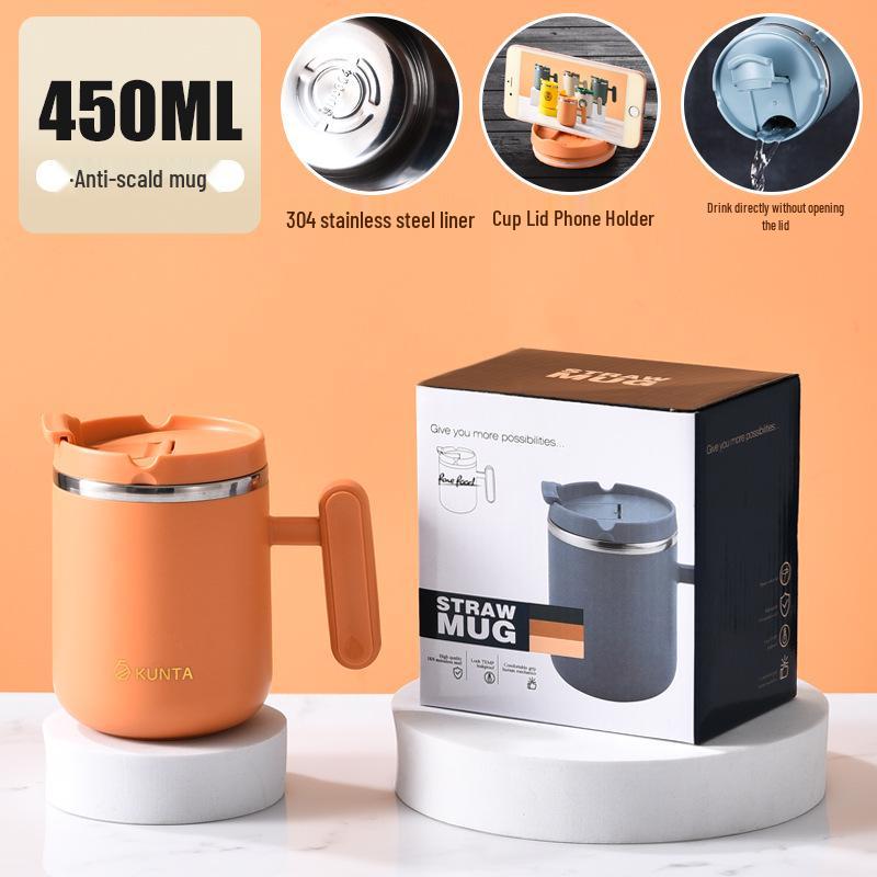 Kancelářský hrnek na kávu s víčkem: Nerezová ocel 304, Dvouvrstvá, Kreativní design, Vysoká hodnota, Kelímek na vodu