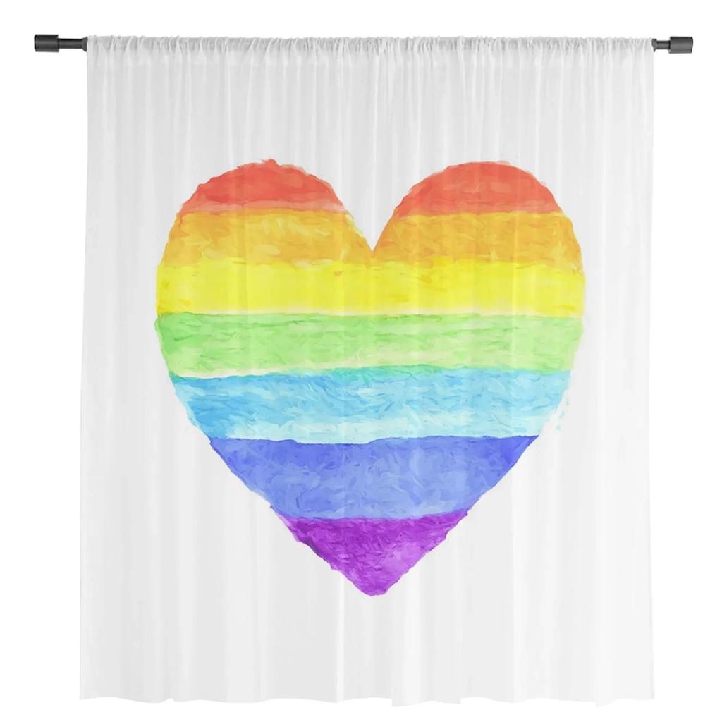 Lgbt Pride Love Chiffon Sheer Curtains for Living Room Bedroom Home Decoration Window Voile Tulle Curtain Drapes