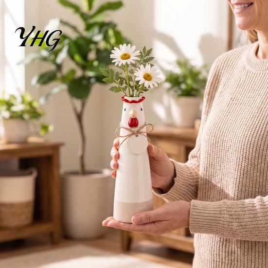 Rustic Home Office Accents Resin Cute Animal Vase, Farmhouse Decorative Flower Holder for Bookshelf Ornaments Decor, Pig/Cow/Sheep/Chicken Arrangement