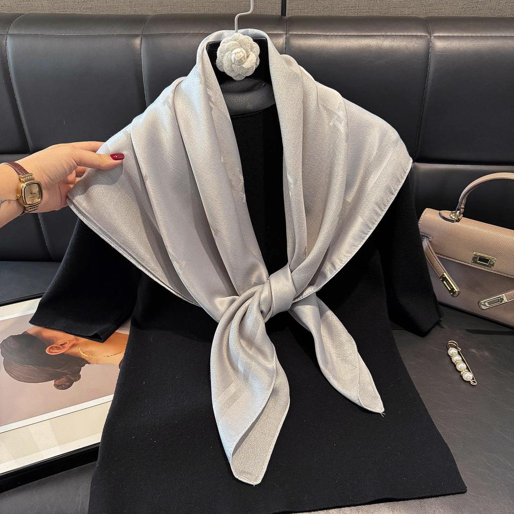 Classic H Temperament Silk Scarf Women'S Tencel Cotton Trend Versatile Imitation Silk Scarf Scarf 90 Square Scarf