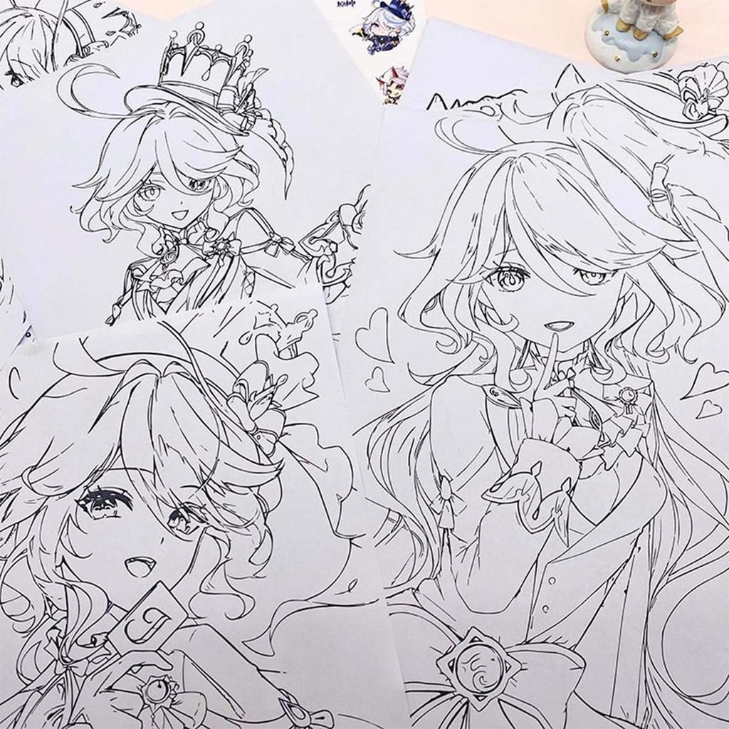 Genshin Impact Coloring Forcalos 30 Drawing Genshin Impact A4 Color Cosplay Doodle Coloring Design Illustration Art Gift Book, Hand-Drawn Book, Xiao,