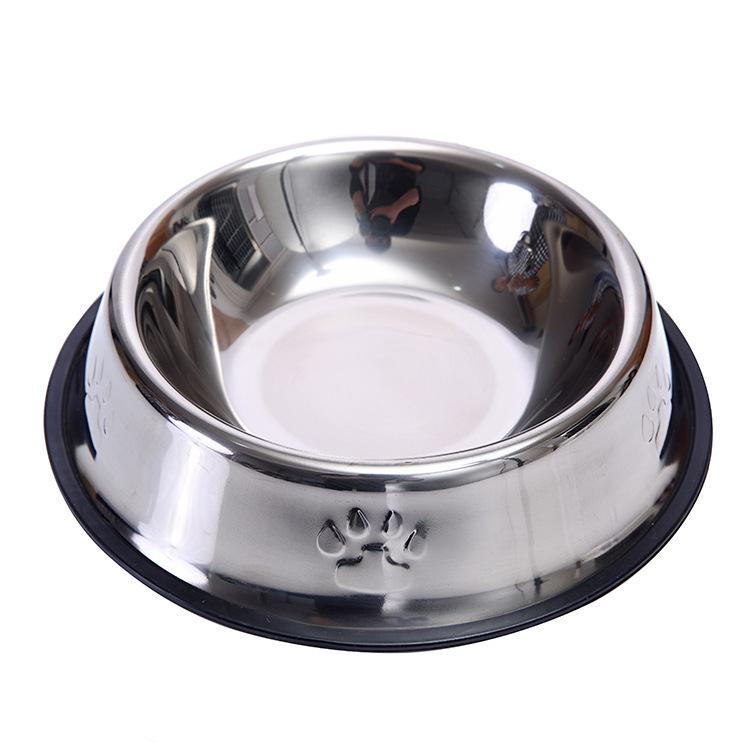 Stainless Steel Non-Slip Pet Bowl - Drop-Resistant with Paw Print Design, Available In Multiple Sizes