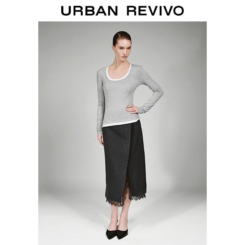 UR 2026 Women's Faux Two-Piece Slim-Fit Long Sleeve T-shirt