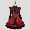 Shangki Maid Outfit, Chinese Lolita Dress, Gothic Lolita Waitress Dress with Ruffles and Headband, Red (Red, Size XL)