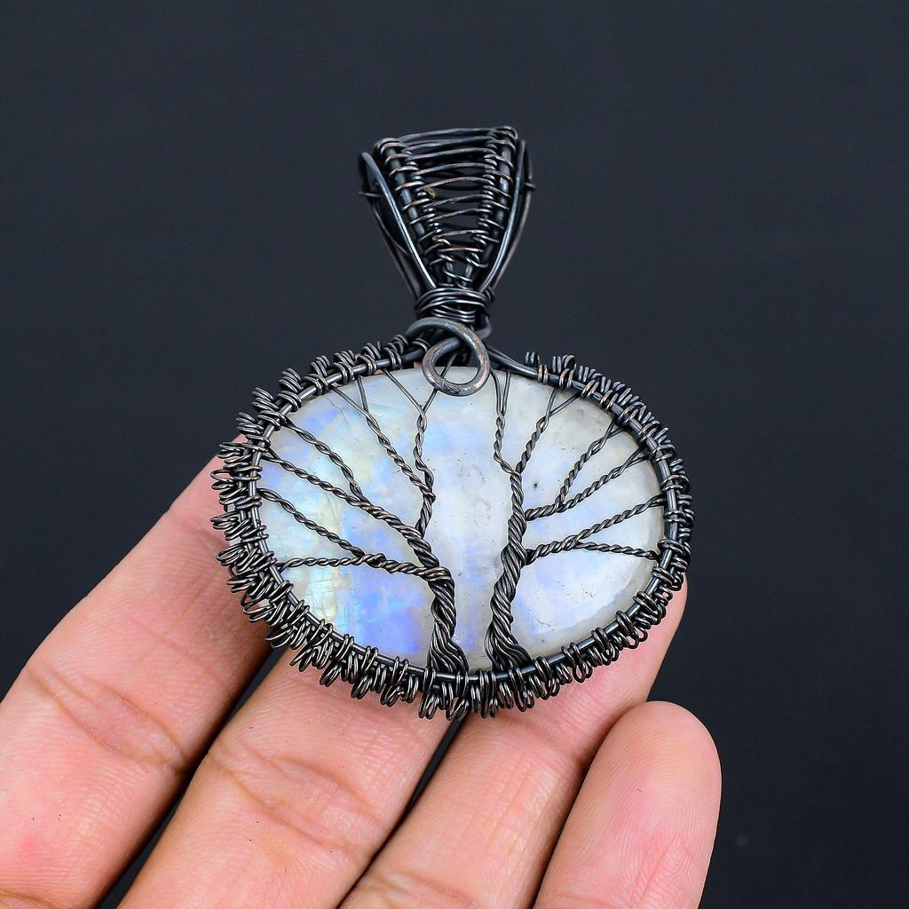 Tree Of Life Rainbow Moonstone Gemstone Handmade Pure Copper Wire Wrap Jewelry Lovely Pendant For Love