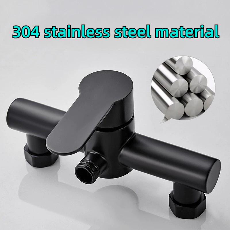 304 Stainless Steel Bathroom Shower Faucet Wall Mounted Triple Bathtub Faucet Hot and Cold Water Mixer Valve Nozzle Tap G1/2in