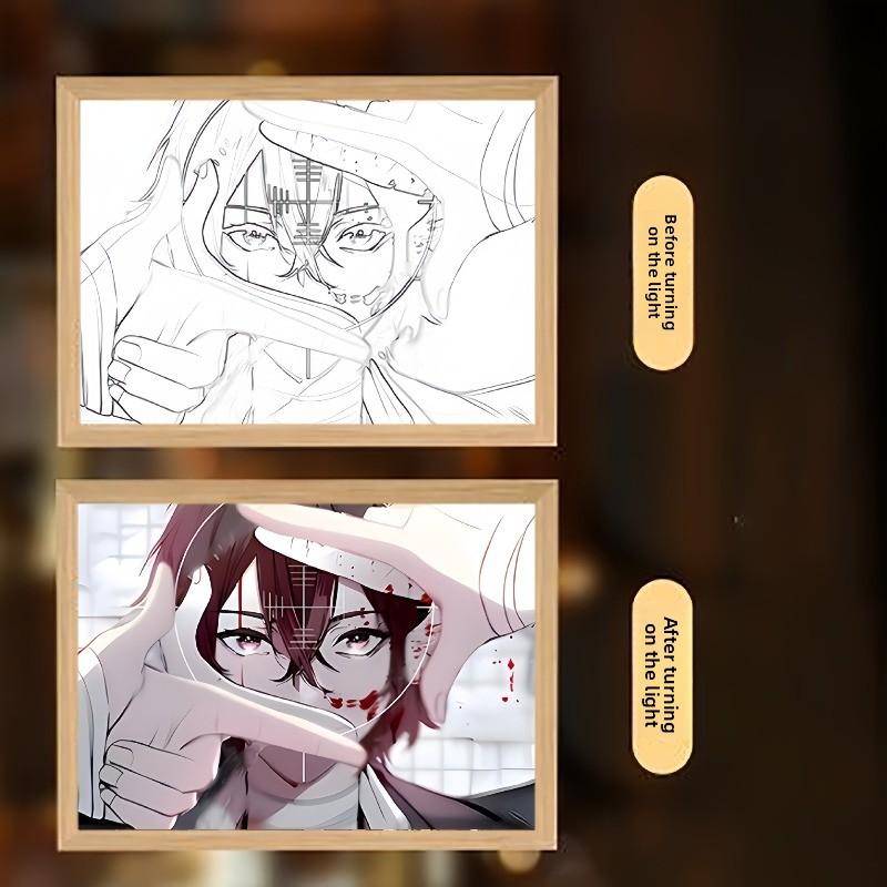 23cm/9.06in Bungo Stray Dogs Light Painting 3D Anime Led Night Lamp Peripherals Cartoon Crafts Table Display Birthday Decoration