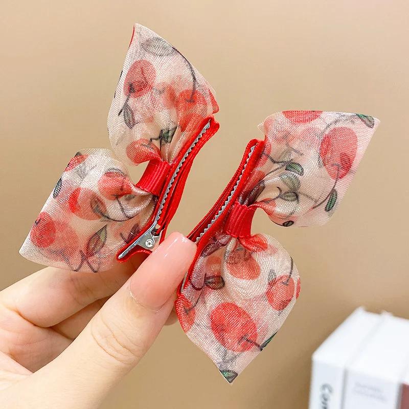 2PCS New Princess Gradient Color Bow Lovely Girls Hairpins Children Headwear Hairgrip Hair Clips Barrettes Hair Accessories