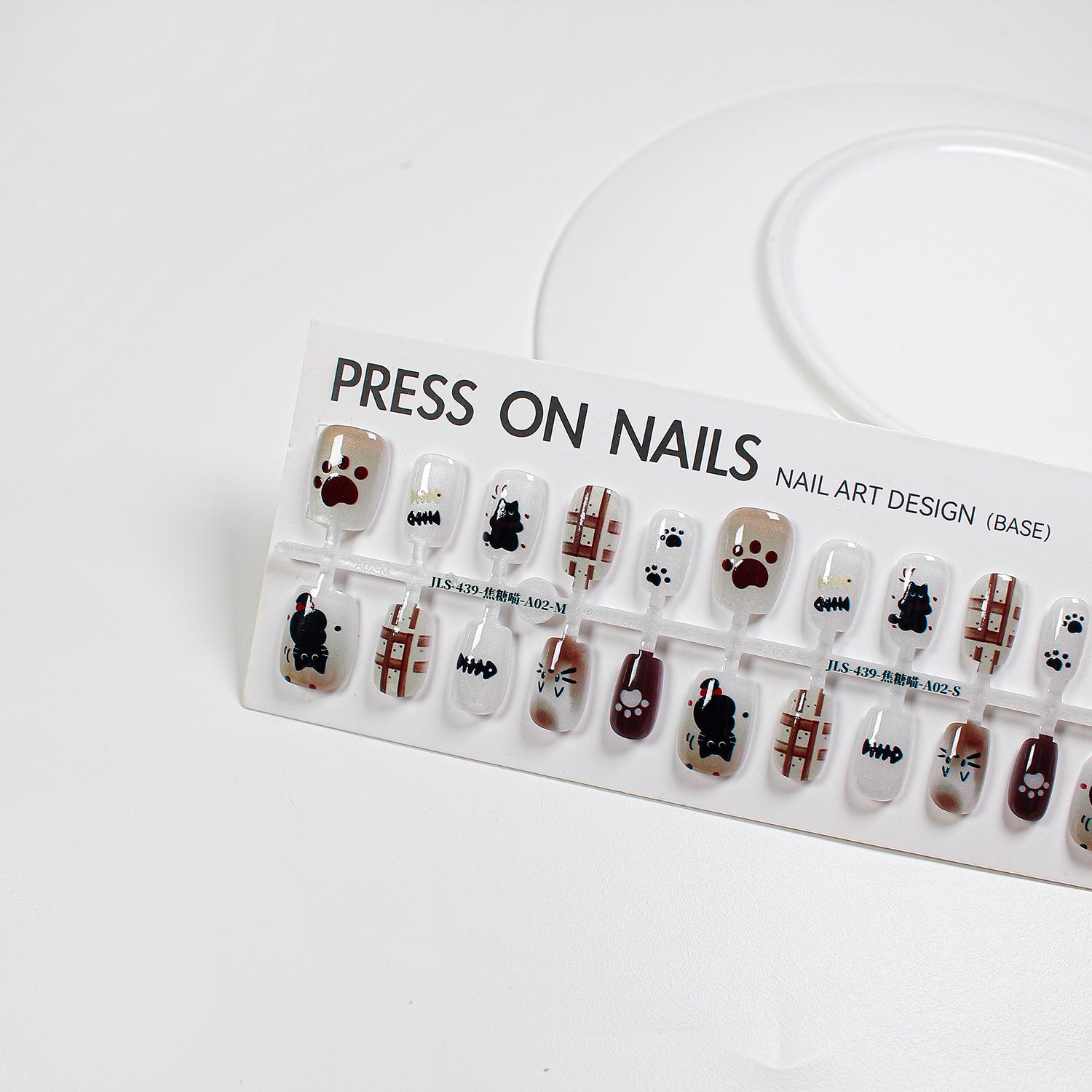 

Jiaolong Crystal Cat Eye Wearable Nail Set - Cute Hand-Painted Kitten Designs, Pre-Made Finished Pieces