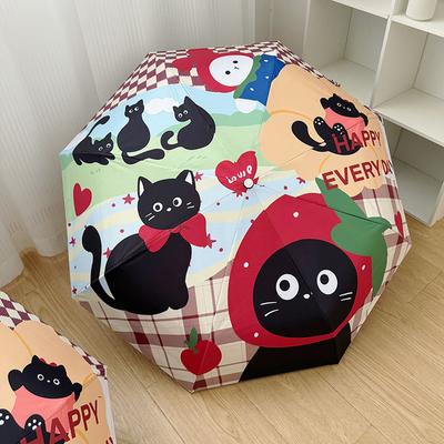 Gatto Nero Carino Ombrello Rivestimento Nero Impermeabile Ombrello Completamente Automatico Pieghevole per Sole e Pioggia Studente Protezione UV