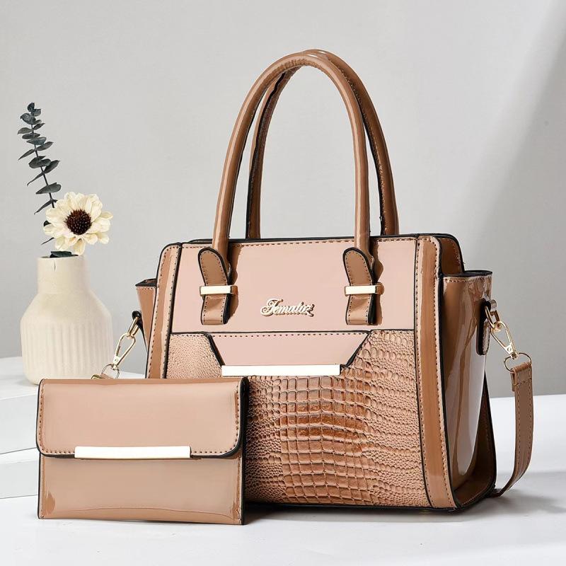 Mother-in-law Bag Crocodile Pattern Bright Leather Two-piece Set Women's Crossbody Bag Korean Version Handbag Shoulder Bag Handbag