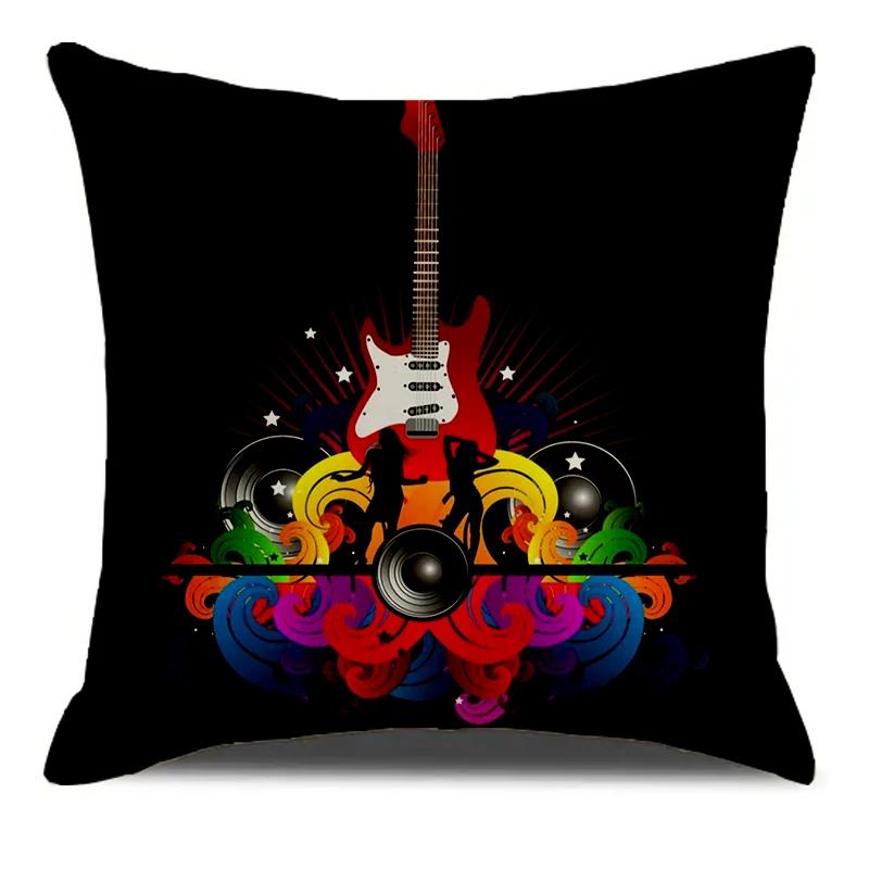 

Музыка Микрофон Наушники Гитара Принт Мягкая Квадратная Наволочка Смесовая Наволочка для Подушки Наволочка Гостиная Домашний Декор 60x60cm чёрный